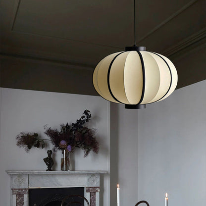 Traditional Chinese Fabric Lantern Iron Frame 1-Light Pendant Light For Living Room