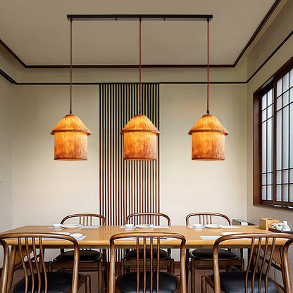 Traditional Japanese Resin Iron Copper House Cylinder 1/3 Light Island Light Chandelier For Dining Room