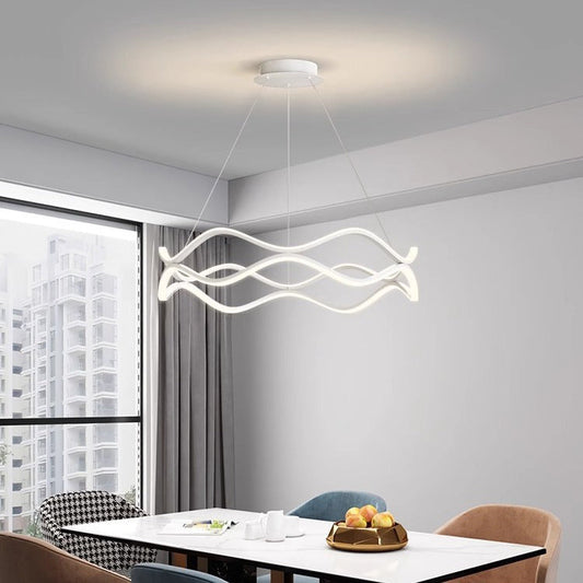 Contemporary Nordic Iron Aluminum Silica Round Wave LED Chandelier For Dining Room