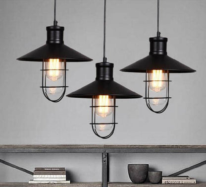 Black Cage Iron Lampshade 1-Light Single Bell Pendant Light