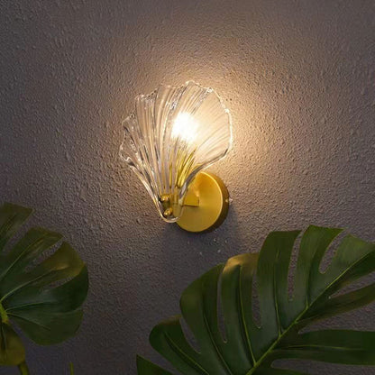 Contemporary Luxury Shell Glass Brass Finish Frame 1-Light Wall Sconce Lamp For Bedroom