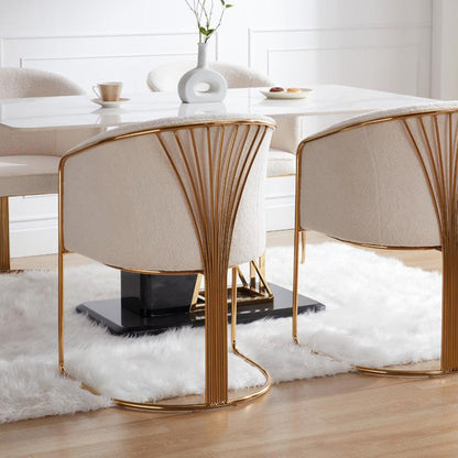 Modern Luxury Half Round Curved Velvet Metal Frame Dining Chair Backrest Armrest For Dining Room