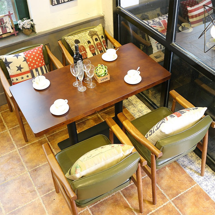 Contemporary Nordic PU Leather Wood Sponge Square Rectangular Dining Chair Backrest Armrest For Dining Room