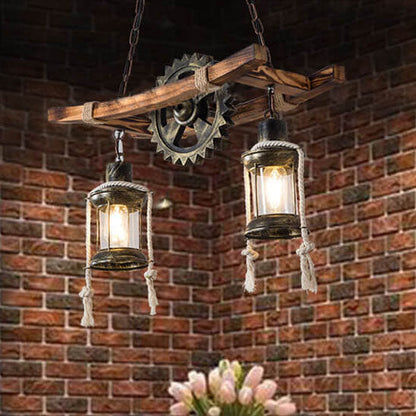 Vintage Industrial Wooden Metal 2-Light Island Light Chandelier