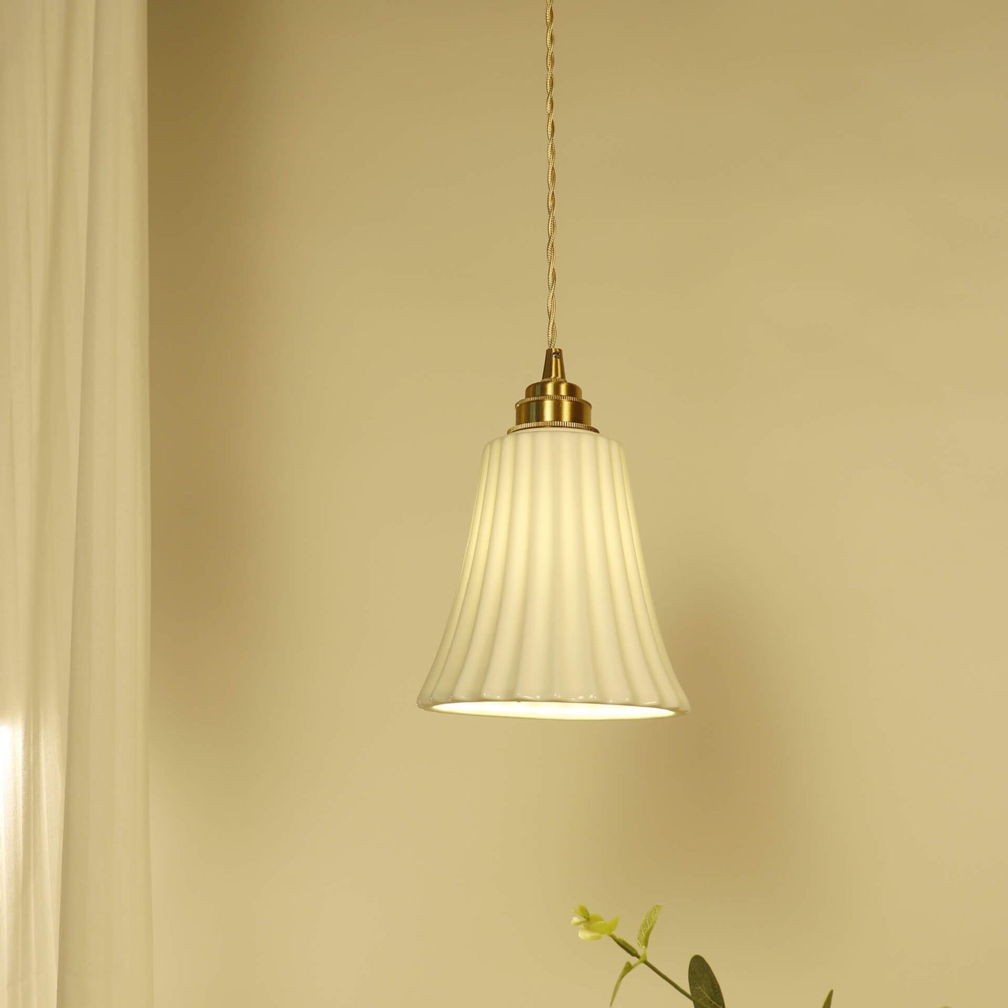 Contemporary Scandinavian Striped Ceramic Bell Shape 1-Light Pendant Light For Dining Room