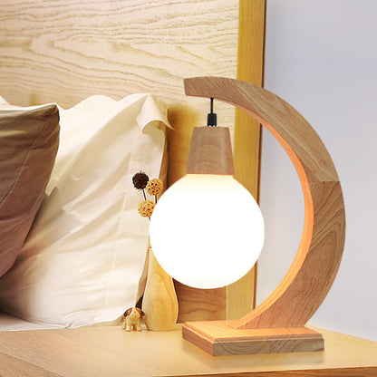 Nordic Creative Glass Ball Bend Solid Wood 1-Light Table Lamp