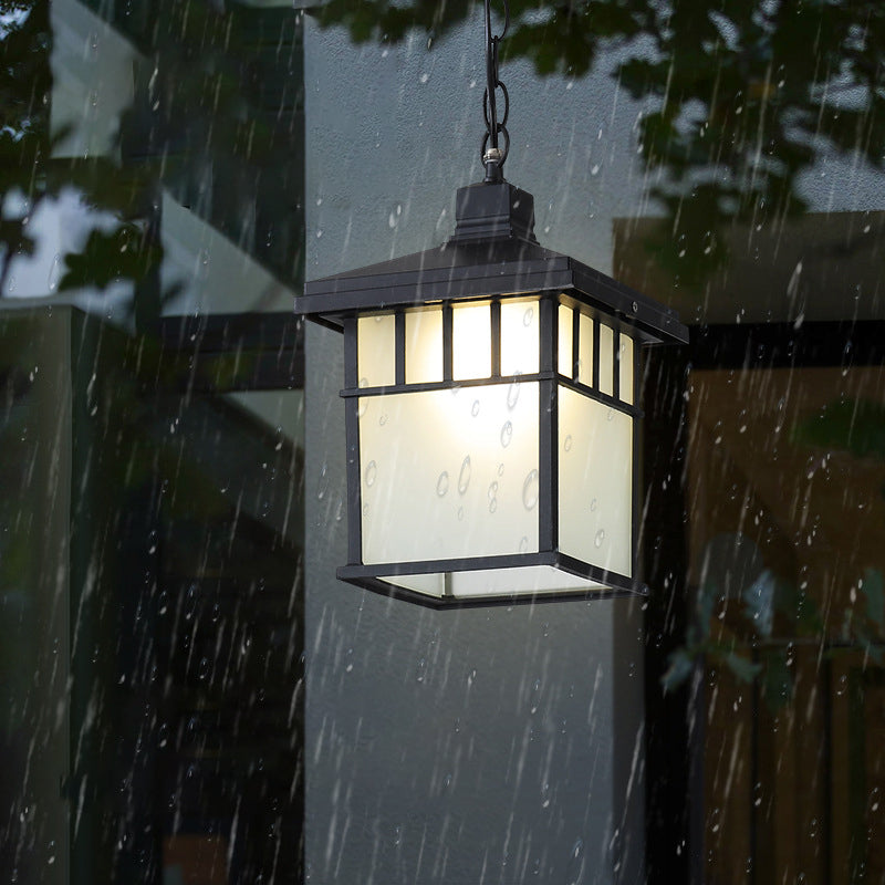 Traditional European Solar Waterproof Aluminum Glass Cubic Pane LED Pendant Light For Garden