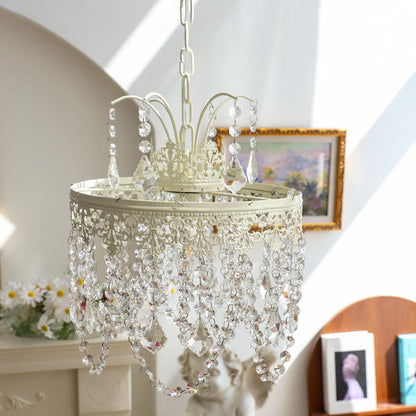 Traditional French Vintage Crystal Round Lamp Beads 1-Light Pendant Light For Bedroom