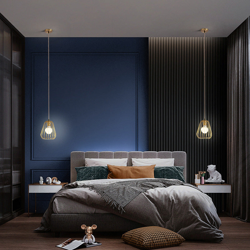 Modern Minimalist Brass Oval Cage 1-Light Pendant Light