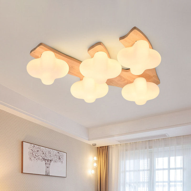 Japanese Cream Logs Cloudy Plum 3/5 Light Flush Mount Ceiling Light