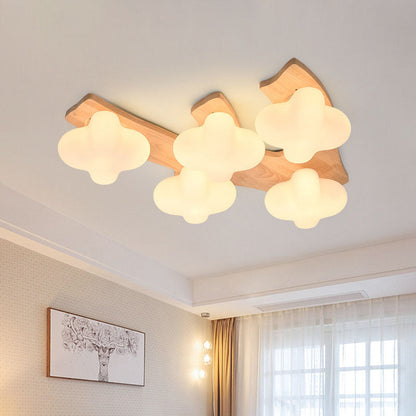Japanese Cream Logs Cloudy Plum 3/5 Light Flush Mount Ceiling Light
