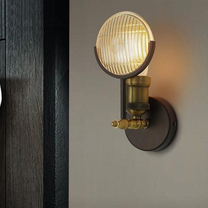Contemporary Vintage Round Piece Iron Glass 1-Light Wall Sconce Lamp For Bedroom