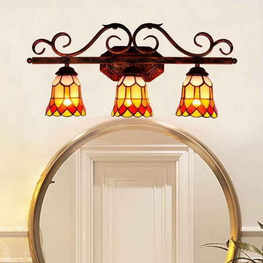 Traditional Tiffany European Vintage Stained Glass Mirror Front Light 3-Light Wall Sconce Lamp