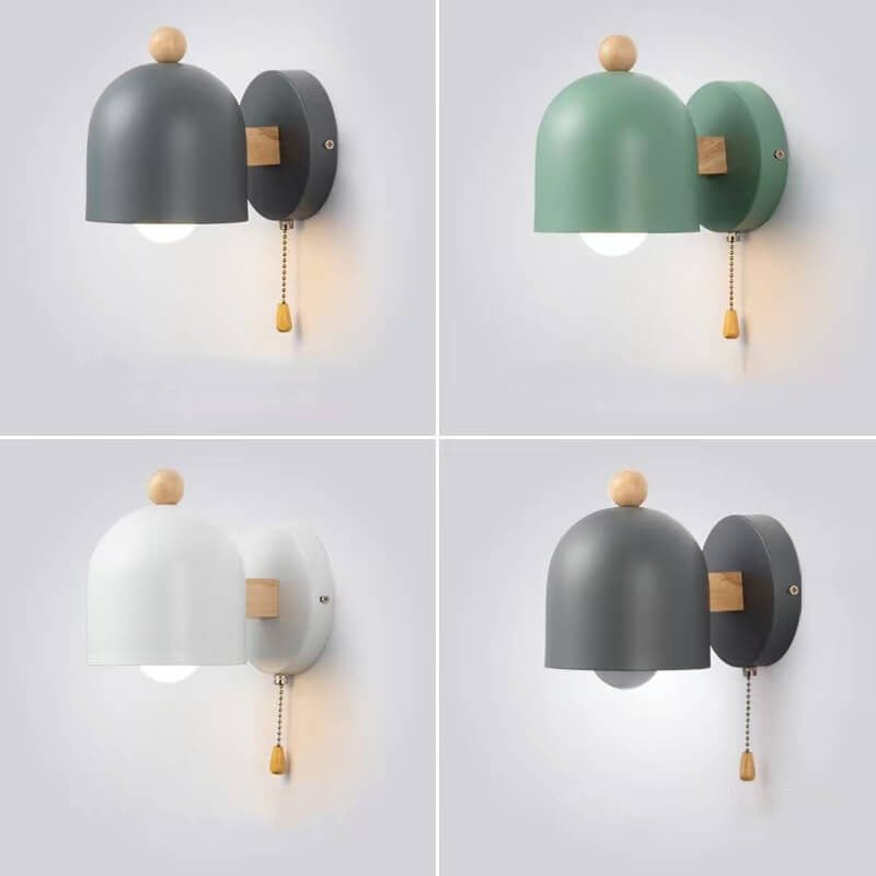 مصباح حائطي بسيط من Nordic Dome Shadow مزود بحبل سحب خشبي وضوء واحد 