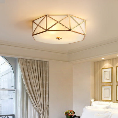 Contemporary Retro Brass Glass Octagon Geometric Line 3/4/6 Light Flush Mount Ceiling Light For Living Room