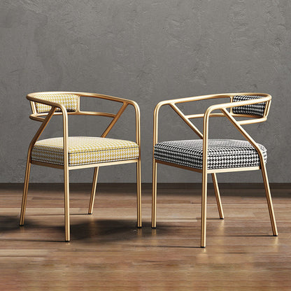 Modern Luxury Ring Full Wrap PU Leather Linen Electroplated Alloy Dining Chair Backrest Armrest For Dining Room