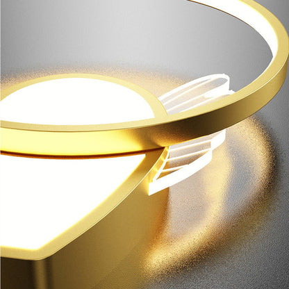 Modern Art Deco Heart Wings Round Acrylic Iron LED Flush Mount Ceiling Light For Bedroom