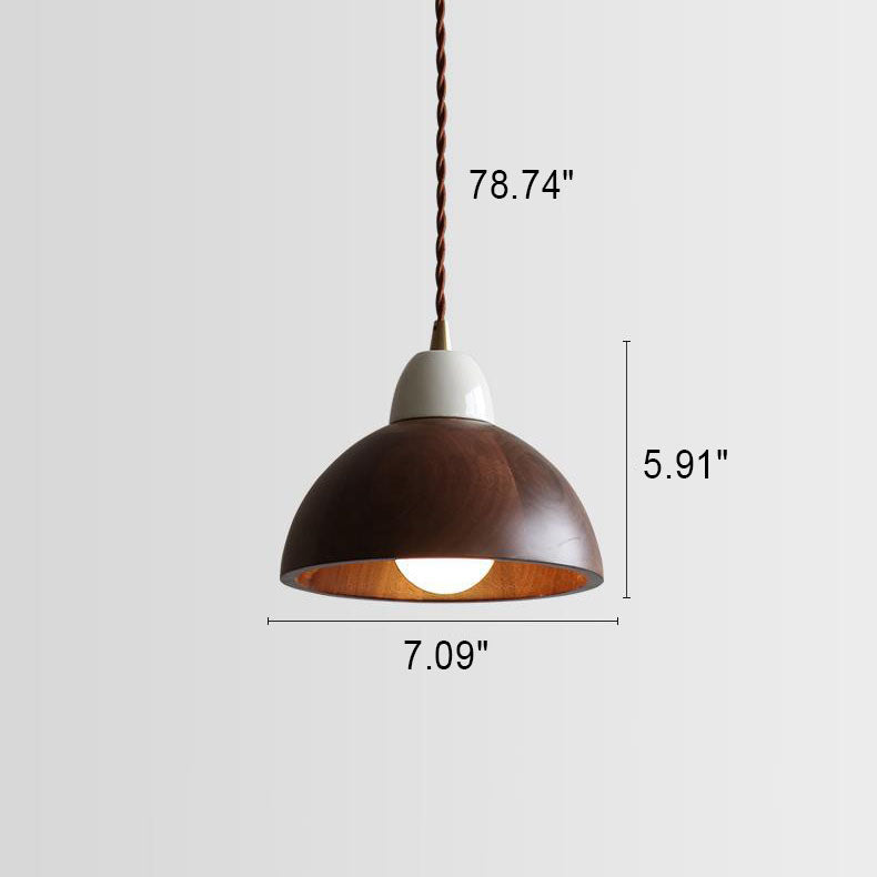 Nordic Minimalist Walnut Dome Ceramic 1-Light Pendant Light
