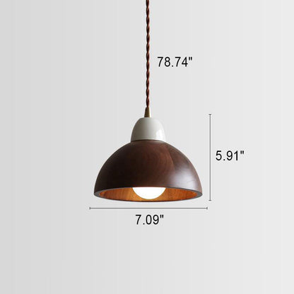 Nordic Minimalist Walnut Dome Ceramic 1-Light Pendant Light