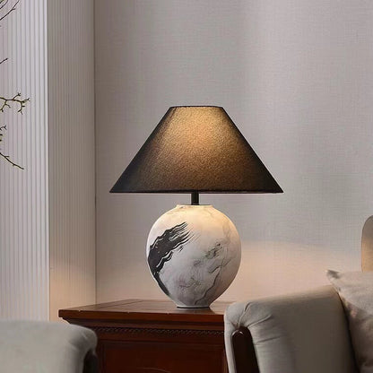Chinese Retro Ink Painting Decorative Ceramic Fabric Shade 1-Light Table Lamp