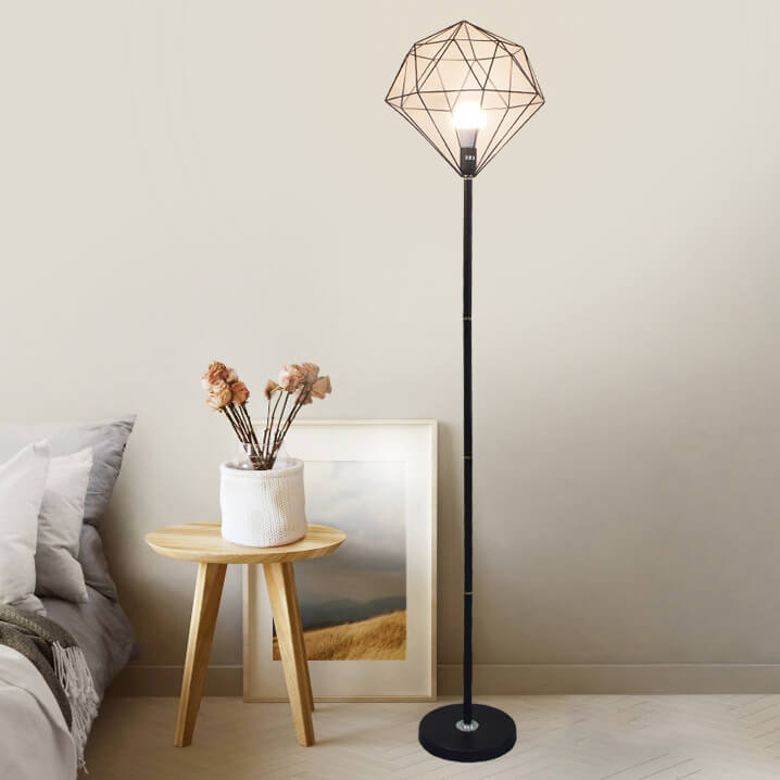Contemporary Simplicity Iron Hollow Diamond Shape 1-Light Standing Floor Lamp For Study
