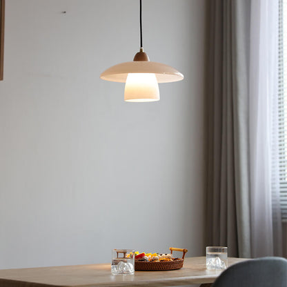 Danish Vintage White Jade Disc Glass Shade 1-Light Pendant Light