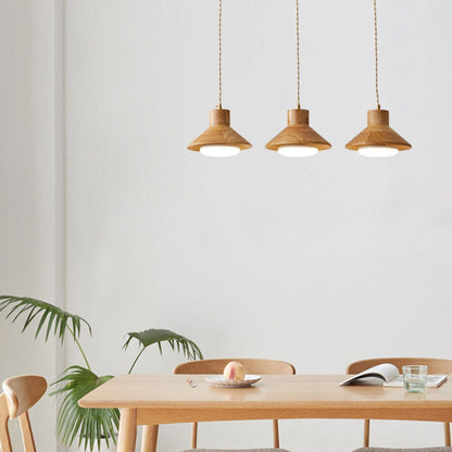 Traditional Japanese Round Mushroom Shape Wood 1-Light Pendant Light For Living Room