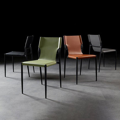 Contemporary Nordic Square Leather Carbon Steel Stackable Dining Chair Backrest For Dining Room