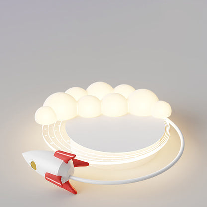Modern Art Deco Kids Iron PE Rocket Cloud Round LED Flush Mount Ceiling Light For Bedroom