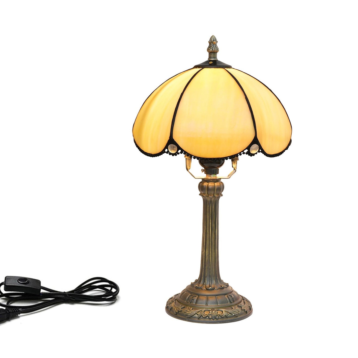 Traditional Tiffany Half Round Stained Glass Resin 1-Light Table Lamp For Bedroom