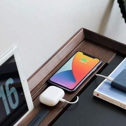 Traditional Vintage Rectangular Rock Slab Wood Base Nightstand 2-Drawer For Bedroom