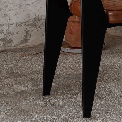 Contemporary Industrial Oil wax Leather Metal Sponge Wood Square Vertical Stripe Dining Chair Backrest Armrest For Dining Room