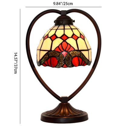 Traditional Tiffany Heart Zinc Alloy Stained Glass 1-Light Table Lamp For Bedroom