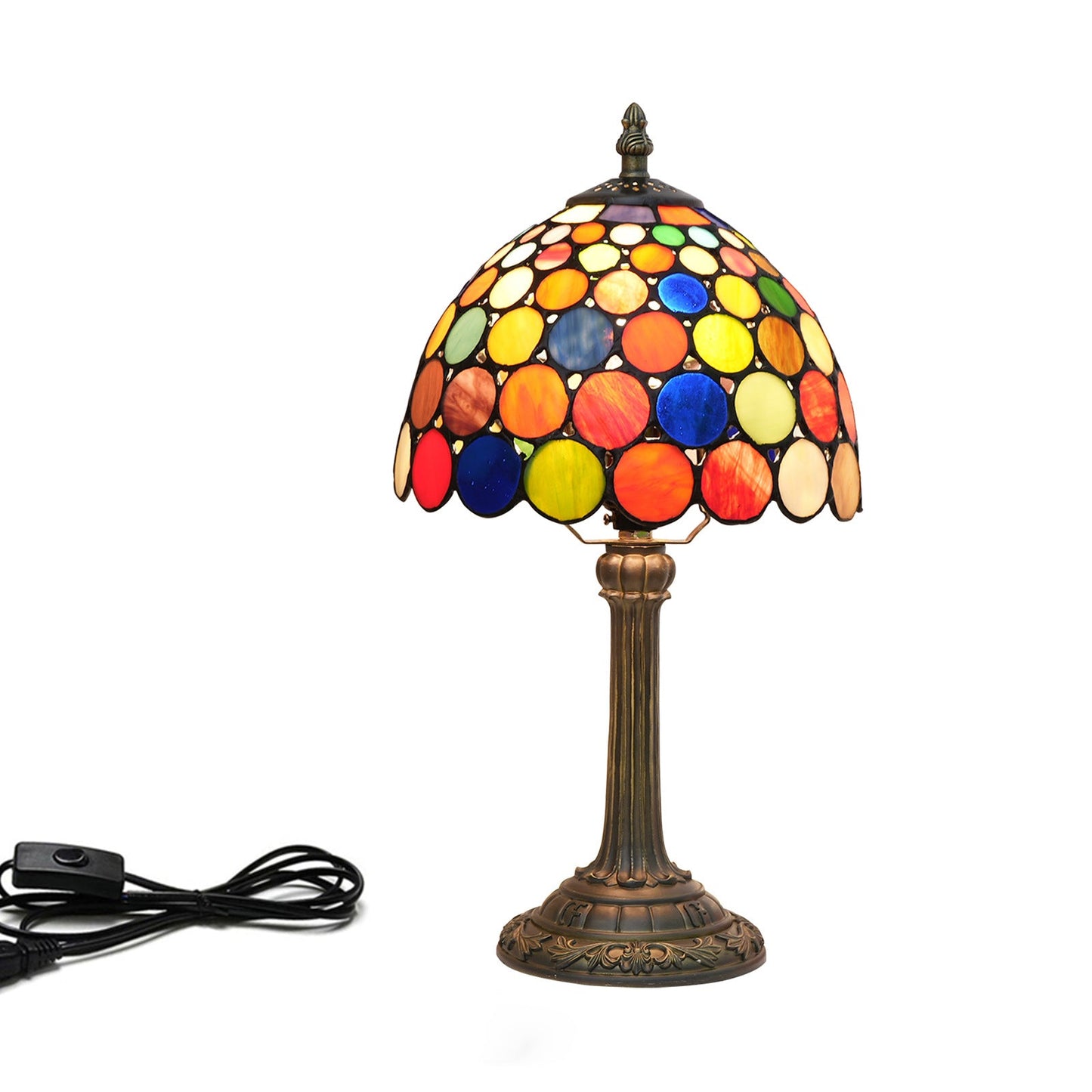 Traditional Tiffany Resin Glass Dome Round 1-Light Table Lamp For Bedside