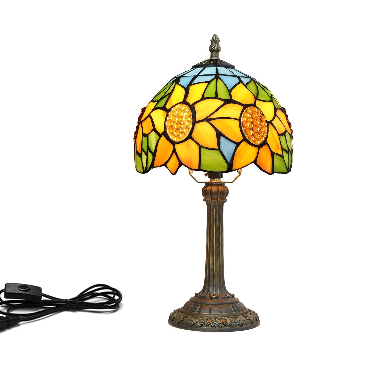 Traditional Tiffany Sunflower Umbrella Shape Resin Glass 1-Light Table Lamp For Bedroom