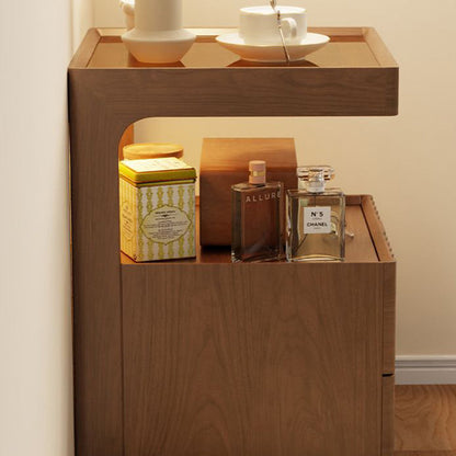 Contemporary Nordic Rectangular Solid Wood Tempered Glass Zinc Alloy Nightstand 2-Drawer For Bedroom