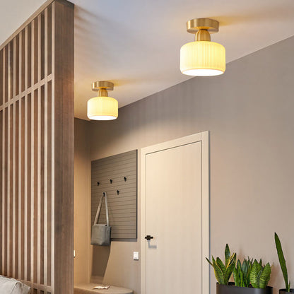 Modern Ceramic Round Jar Copper 1-Light Semi-Flush Mount Ceiling Light