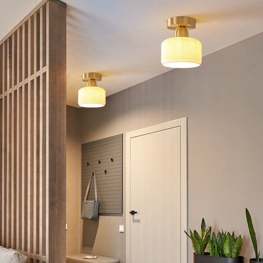 Modern Ceramic Round Jar Copper 1-Light Semi-Flush Mount Ceiling Light