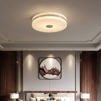 Modern Chinese Marble Round Copper Texture LED Flush Mount Ceiling Light
