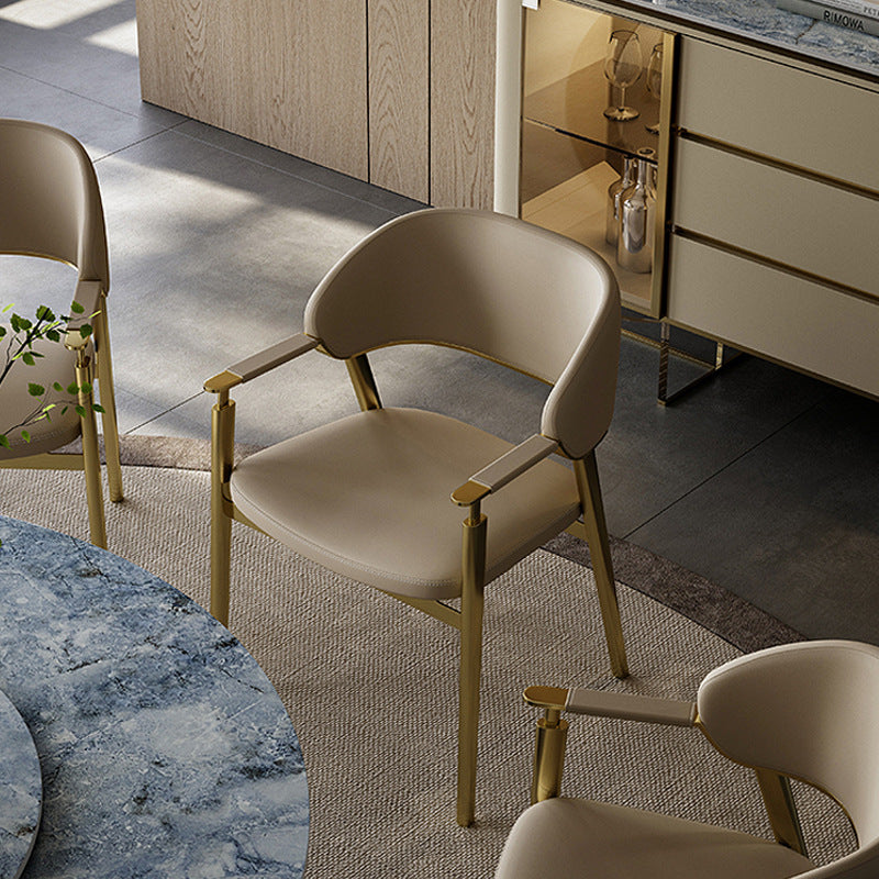 Modern Luxury Square Microfiber Leather Genuine Leather Metal Dining Chair Backrest Armrest For Dining Room