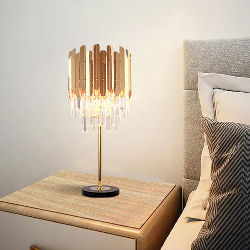 European Gold Stainless Steel Crystal 1-Light Table Lamp