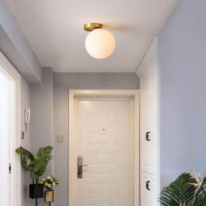 Nordic Minimalist White Orb Metal Glass LED Semi-Flush Mount Light