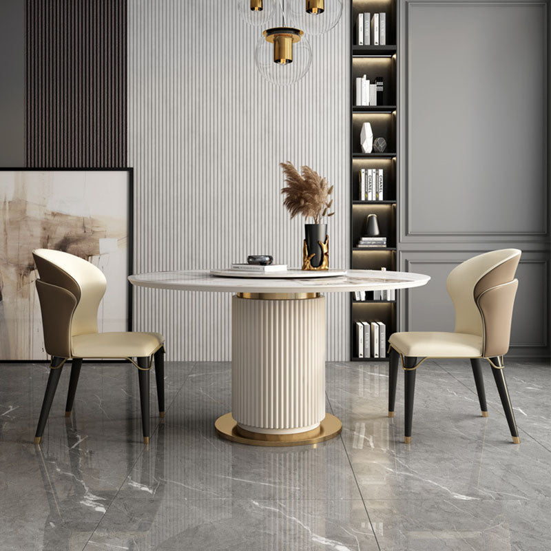 Contemporary Luxury Faux Leather Wood Legs Stainless Steel Decor Dining Chair Backrest For Dining Room