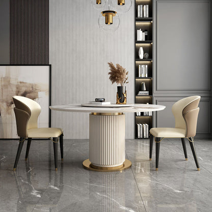 Contemporary Luxury Faux Leather Wood Legs Stainless Steel Decor Dining Chair Backrest For Dining Room