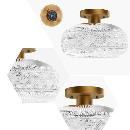 Contemporary Industrial Textured Glass Lantern 1-Light Semi-Flush Mount Ceiling Light For Living Room