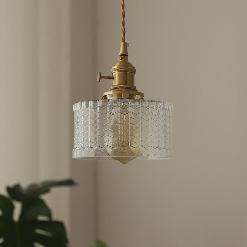 Nordic Vintage Clear Round Drum Copper 1-Light Pendant Light