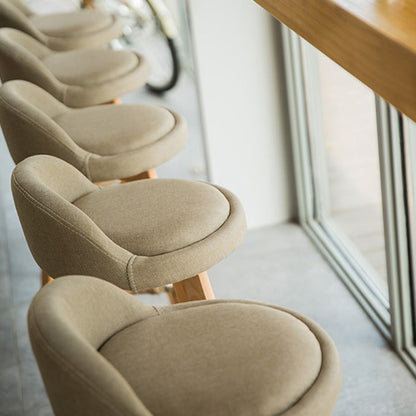 Traditional Vintage Round Fabric Wood Frame Swivel Bar Stool Low Back Footrest For Dining Room