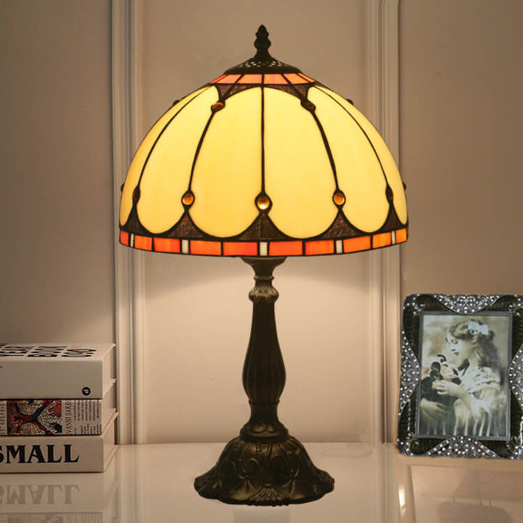 Vintage Tiffany Stained Glass Mediterranean Dome 1-Light Table Lamp