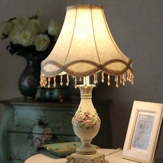 European Court Fabric Cone Resin Base 1-Light Table Lamp