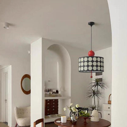 Contemporary Retro Drum Checkerboard Leather Lampshade 3-Light Pendant Light For Dining Room